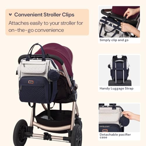 BabbleRoo Diaper Bag Backpack, Multifunction Large Bags with Changing Pad & Stroller Straps Pacifier Case, Unisex Stylish Travel Back Pack Nappy for Moms Dads (Stone Gray Blue) - color: Gray, Blue