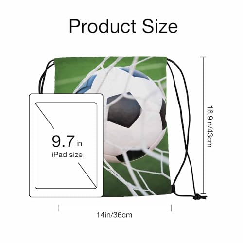 Drawstring Backpack Bag Soccer Football Ball In Goal Net with Green Grass Field Lightweight Backpack Soccer Ball Bag Sutiable for Sports Beach Short Travel 14x16.9 Inch - color: Soccer