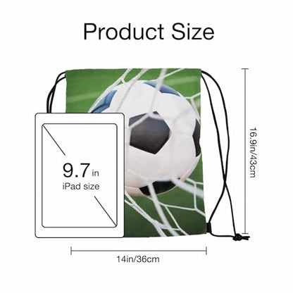Drawstring Backpack Bag Soccer Football Ball In Goal Net with Green Grass Field Lightweight Backpack Soccer Ball Bag Sutiable for Sports Beach Short Travel 14x16.9 Inch - color: Soccer