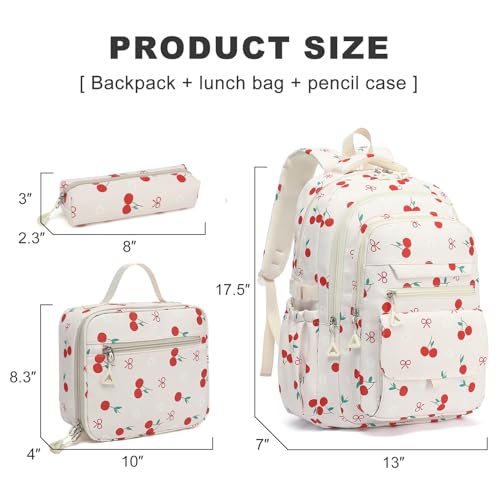 Phaoullzon Teen Girls School Backpack with Lunch Box for Boys, College Aesthetic Laptop Bookbag for Women - color: Cherry