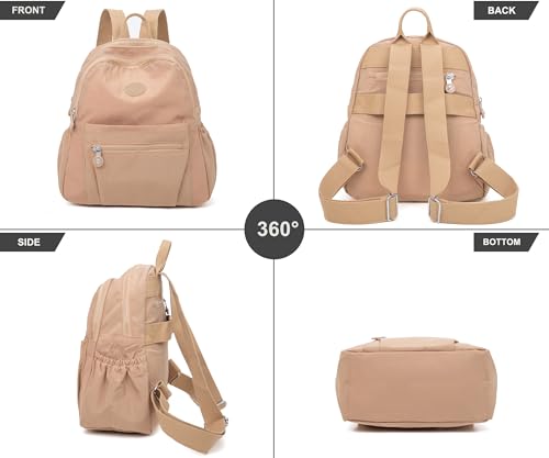 Pealwel Mini Backpack Purse for Women,Small Nylon backpacks for Ladies Backpacks Women Anti Theft Travel Bag (Khaki) - color: Khaki