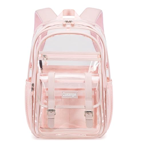Cusangel TPU Pink Clear backpack for Girls women,18" See Through Heavy Duty Bookbag,warehouses, school and other security check locations (Pink) - color: Pink-18in