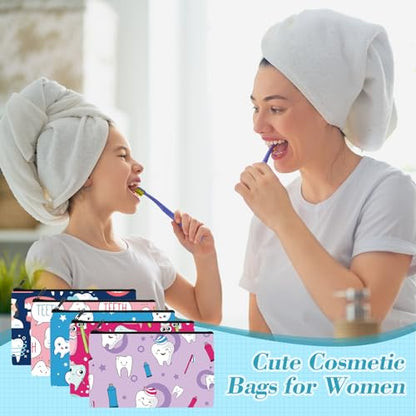 Reginary 20 Pcs Makeup Bags Gifts for Women Canvas Cosmetic Bags with Zipper Bulk Gift for Women Travel Purse Organizer Pouch Accessory, Toiletry Large Capacity, 7 x 4.3 Inch(Teeth) - style: Teeth