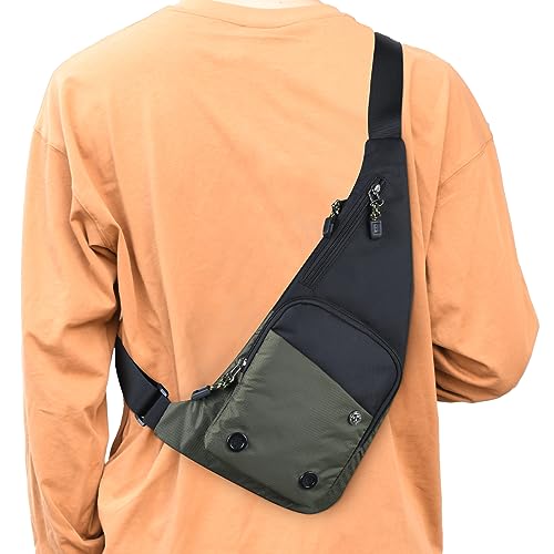 Peicees Water-resist Sling Bag Crossbody Bag for Men Slim Chest Backpack Man Purse Small Shoulder Bag for Travel Hiking - color: Army Green