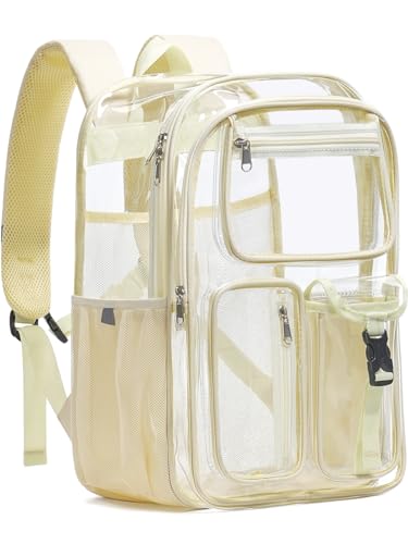 Double-Layer Clear Backpack Heavy Duty, 17 Inch Large Clear Bookbag, Transparent See Through Backpack For School, Work, College, Travel, Sport- Beige - color: 1# Beige, style: Pro Series (Double Layer)