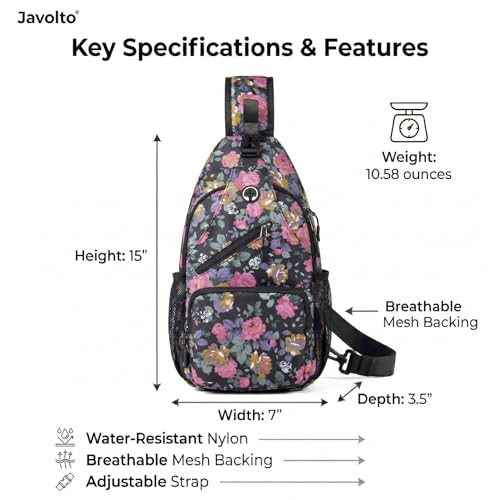 Javolto Crossbody Sling Bag,Small Backpack Men,Hands-Free Shoulder Daypack - color: Flower