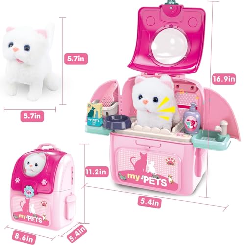 Pet Cat Carrier Backpack Toy, MAGIC4U 23PCS Pet Care Play Set,Vet Clinic and Doctor Kit for Kids, Veterinarian Pretend Play Set for Girls Ages 3-6 Pink - style: Pink