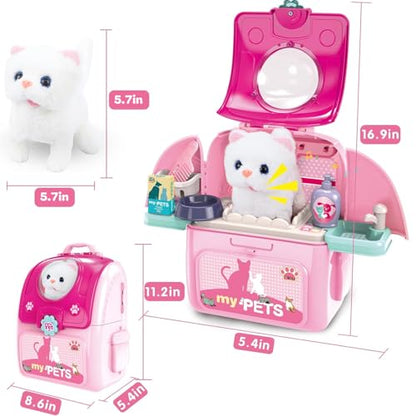 Pet Cat Carrier Backpack Toy, MAGIC4U 23PCS Pet Care Play Set,Vet Clinic and Doctor Kit for Kids, Veterinarian Pretend Play Set for Girls Ages 3-6 Pink - style: Pink