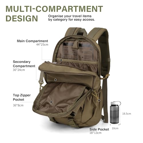 Mardingtop Small Tactical Molle Backpack for Men, 18L EDC Motorcycle Backpack,Hiking Daypack - color: Khaki