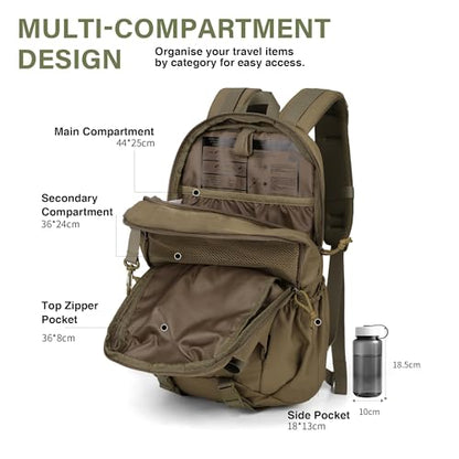 Mardingtop Small Tactical Molle Backpack for Men, 18L EDC Motorcycle Backpack,Hiking Daypack - color: Khaki