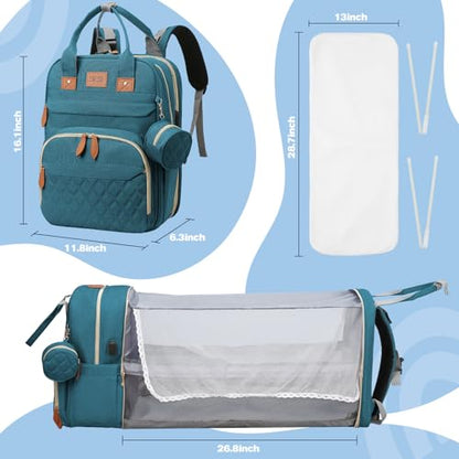 JSTPRO Diaper Bag Backpack, Large Diaper Bag with Changing Station, Baby Bag, New Mom Gifts, Lightweight Waterproof Unisex Diaper Bag with Insulated Pockets and USB Charging Port, Cyan - color: Blue