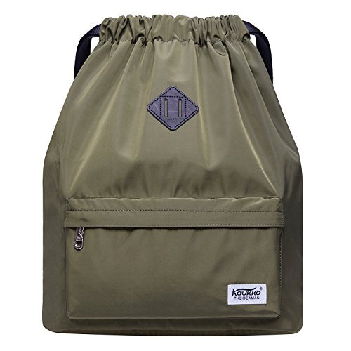 KAUKKO Drawstring Sports Backpack Gym Yoga Bag Shoulder Rucksack for Men and Women(1031-2-GREEN) - color: Nylon Army Green