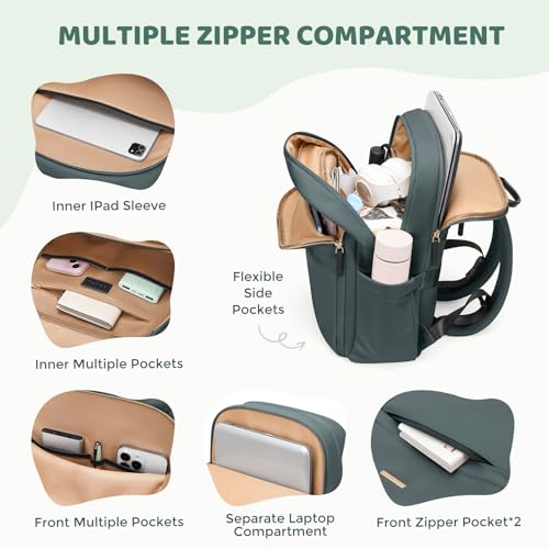 Hiking Travel Backpack for Women Casual Business Weekender Multilayer Laptop Bag,16 Inch,DarkGreen - color: A-darkgreen, size: 16 Inch