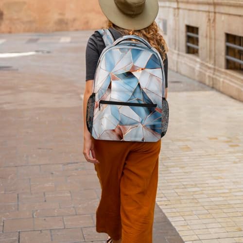Large Backpack with 15.6 Inch Laptop Compartment, Abstract Blue Pink Marble Geo Adult Backpack for Work, Travel & School College Boys Girls - color: Abstract Blue Pink Marble Geo