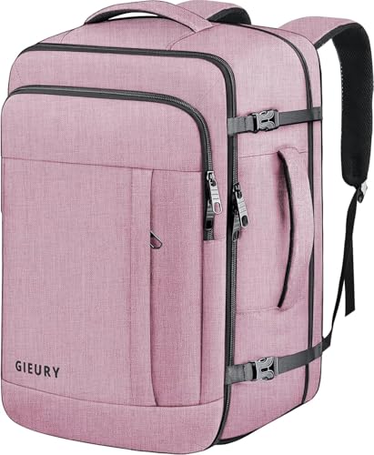 Carry On Backpack, 40-50L Travel Backpack for Men & Women, Expandable Backpack For Airplanes, 17 Inch Laptop Backpack, Luggage Suitcase 40L Daypack Lightweight Business Weekender Bag, Light Pink - color: Light Pink, size: 2X-Large(20"x14"x10")