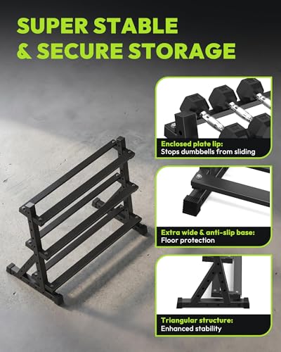 HANDBODE 3-Tier Dumbbell Rack Stand, 1000LB Capacity Storage Rack, Weight Rack for Dumbbells, Kettlebell, 390–700 lb Rubber Coated Fixed Weight Sets, Home Gym Strength Training Equipment - color: 390 lb Set (2.5-30 lb) *2 & Rack