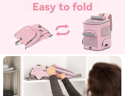 PETSFIT Pet Carrier Backpack with Upgraded Waist Protection, Cat Carrier Backpack Designed for Small Dogs/Cats, Fully Ventilated Collapsible Dog Backpack for Outdoor Traveling Hiking Camping, Pink - color: Pink