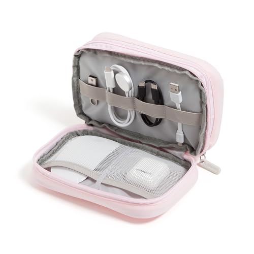 U Brands Canvas Tech Organizer Pouch 9 Compartments, 7.8 x 5 Inch Cable Organizer Bag for Travel, Cord Organizer for Cables, Earbuds, Flash Drives and Accessories – Petal - color: Petal Pink