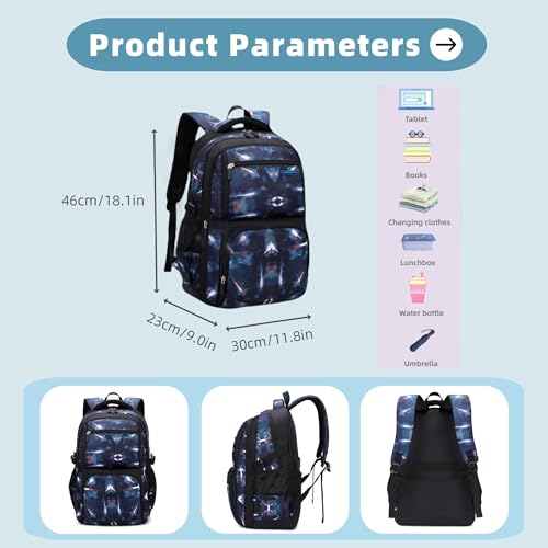 Bansusu Galaxy Backpacks for Boys School Elementary, Water-resistant Boys Backpacks Middle School Bags, Dark-blue - color: Dark Blue-galaxy