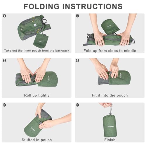 Prospo 12L Hiking Backpack Small Lightweight Travel Backpack for Women Men Casual Foldable Shoulder Bag - color: Green