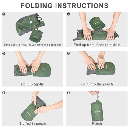 Prospo 12L Hiking Backpack Small Lightweight Travel Backpack for Women Men Casual Foldable Shoulder Bag - color: Green