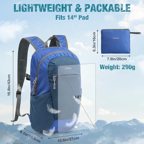 G4Free 18L Hiking Backpack Small Lightweight Foldable Packable Travel Daypack with Thickened Back Panel for Men Women (Blue) - color: Blue