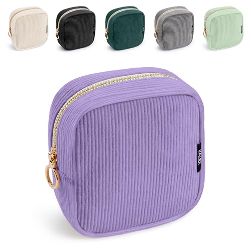WLLWOO Small Makeup Bag for Purse Corduroy Mini Cosmetic Pouch Ring Zipper Portable Travel Toiletry Organizer for Women Pencil Case Coin - color: Small-Purple-1pcs