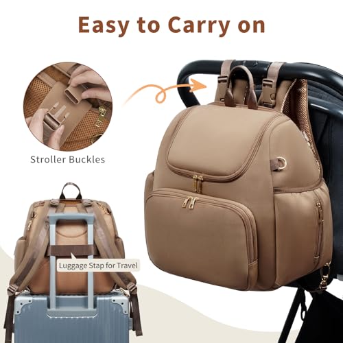 CEI-CEI Neoprene Diaper Bag Backpack Stylish Baby Maternity Bags Travel Tote for Mom with Insulated Pockets, Changing Pad, Stowable Shoulder Strap - color: Oat