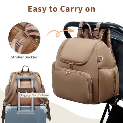 CEI-CEI Neoprene Diaper Bag Backpack Stylish Baby Maternity Bags Travel Tote for Mom with Insulated Pockets, Changing Pad, Stowable Shoulder Strap - color: Oat