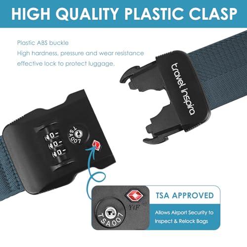 Travel Inspira TSA-Approved Luggage Strap, Heavy-Duty Adjustable Suitcase Belt for 20-28 Inch Travel Bags, Durable Navy Blue Nylon Anti-Theft Protection for Business Travel - color: Navy Blue