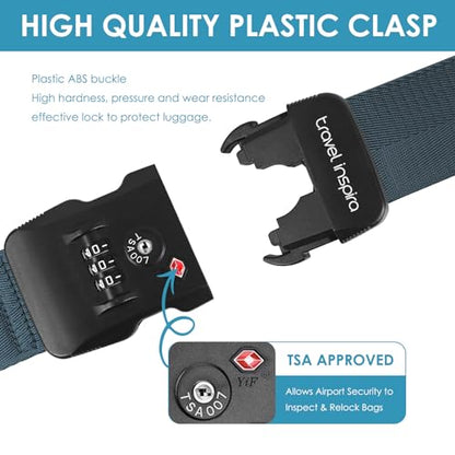 Travel Inspira TSA-Approved Luggage Strap, Heavy-Duty Adjustable Suitcase Belt for 20-28 Inch Travel Bags, Durable Navy Blue Nylon Anti-Theft Protection for Business Travel - color: Navy Blue