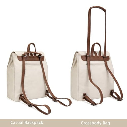 Montana West Backpack Purse for Women Casual Daypack Convertible Crossbody Backpack for Travel Work - color: Beige
