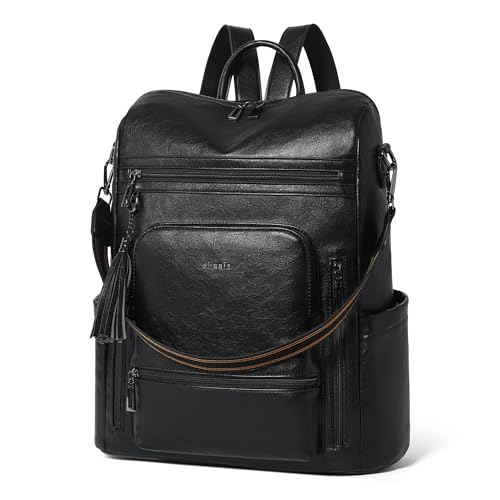 Shrrie Vegan Leather Laptop Backpack for Women 15.6 inch Work Backpack Fashion Travel Backpack Purse for Business College - color: Black01