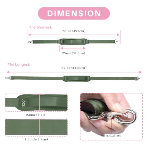 59 Inch Shoulder Straps, Soft with Ultra-Thick Fixed Shoulder Pad, Two Way Independently Adjustable Buckle Replacement Straps for Laptop Bag Messenger Bag Tool Bag Luggage,Green - color: Green, size: 59 inch