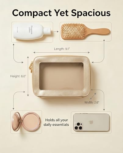 LETGO Clear Makeup Bags, TSA Approved Toiletry Bag with Zipper, Clear Makeup Organizer Fit Carry-on Travel Essentials,Clear Cosmetic Bags for Women Men (C-Gold) - color: C-Gold