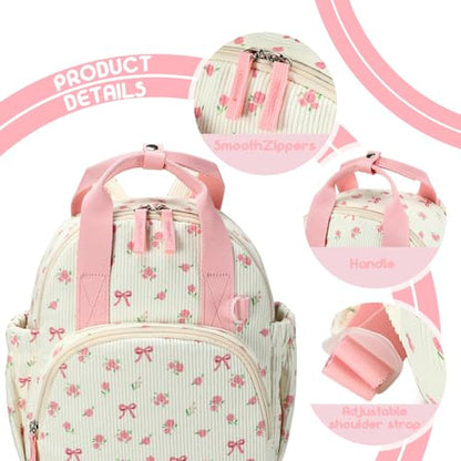 Bluboon Toddler Backpack for Girls Boys 2-4 Cute 12" Preschool Kindergarten Backpacks Kids Daycare Bags School Travel (Pink bow flower 212-Beige, Age 2-4 (12" H not Fit A4 Folder)) - color: Pink Bow Flower 212-beige, size: Age 2-4 (12" H not Fit A4 Folder