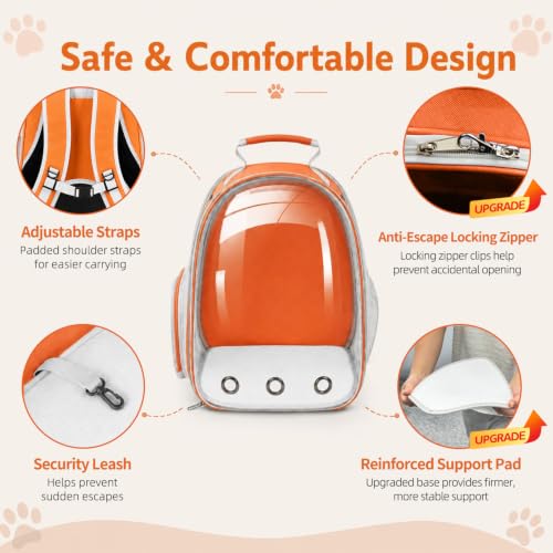 Expandable Cat Carrier Backpack with Bubble Window, Orange - color: Orange