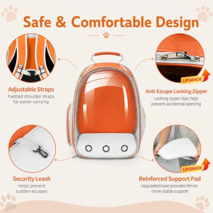 Expandable Cat Carrier Backpack with Bubble Window, Orange - color: Orange