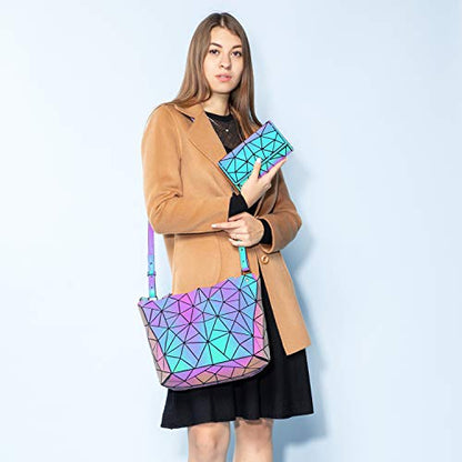 LOVEVOOK Geometric Luminous Purses and Handbags for Women Holographic Reflective Crossbody Bag Wallet - color: Purse Sets