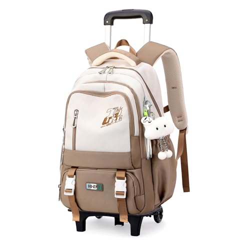 Girls Boys Rolling Backpack, Elementary Middle School Kids Bookbag Roller Backpack for Boys Girls with 2 Wheels, Khaki - color: 2 Wheels-01-khaki, style: 2 Wheels