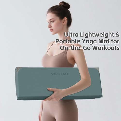 7-Fold Yoga Mat 70"x24" - 1/2 Inch Thick Folding Exercise Mat, Compact Non-Slip TPE Mat for Travel, Storage, Yoga & Home Gym, Lightweight & Portable - color: Dark green+Dark Gray
