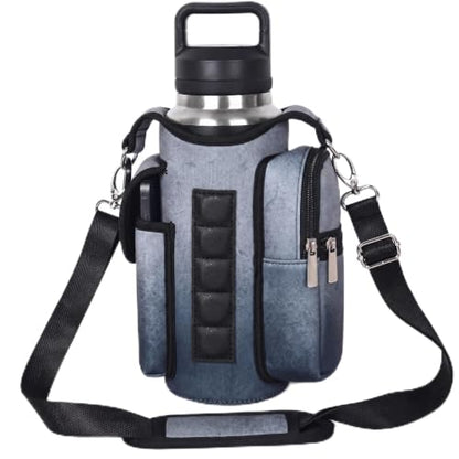 Magnetic Gym Tote,18-40oz Water Bottle Bag Holder,Neoprene Case Pouch with Phone Pocket,Men Women Workout Accessories - color: Industrial Black