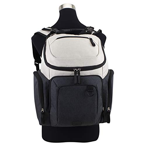 BODHI Baby Tech Top Loader Diaper Bag Backpack with removable changing pad, Unisex, for Moms and Dads - Oatmeal/Black Combo Chambray - color: Oatmeal Black Combo Chambray