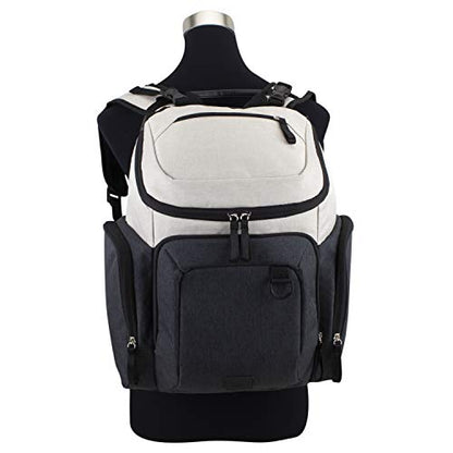 BODHI Baby Tech Top Loader Diaper Bag Backpack with removable changing pad, Unisex, for Moms and Dads - Oatmeal/Black Combo Chambray - color: Oatmeal Black Combo Chambray
