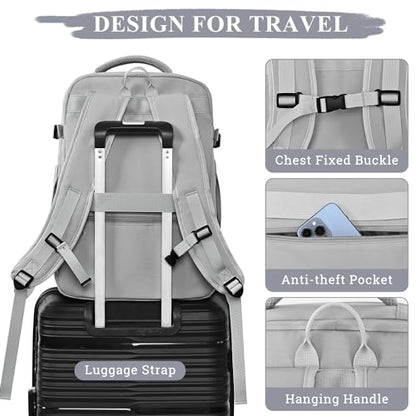 Sinaliy Travel Backpack, 40L 17 inch Laptop Travel Backpack Carry on Flight Approved, Personal Item Travel Bag, Waterproof Backpack for College, Business, Weekend, Work, Gray - color: Gray