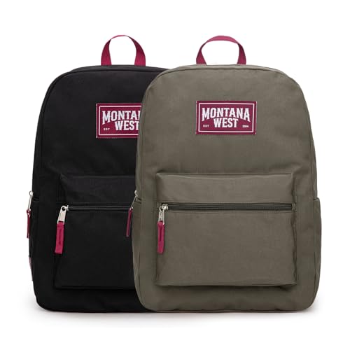 Montana West Backpack for Women Men 2 PCS Lightweight College Bookbags Casual Daypack Backpacks for Commute & Travel - color: Black & Army
