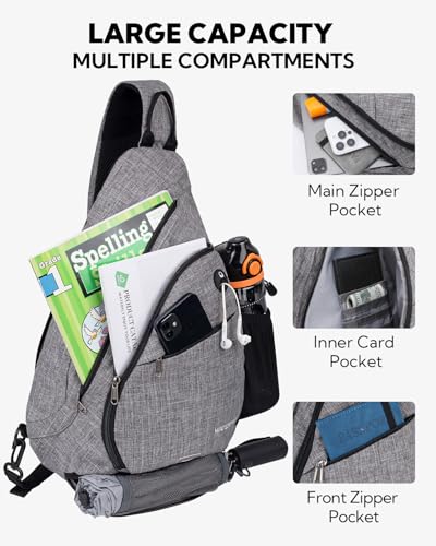 WATERFLY Sling Bag Sling Backpack Small Crossbody Shoulder Bag for Men Women Traveling Cycling Hiking Daypack - color: Hemp Gray