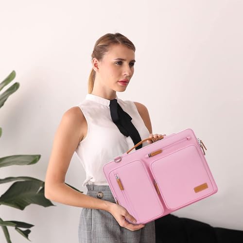 MOSISO 360 Protective Laptop Shoulder Bag,15-15.6 inch Computer Bags Compatible with MacBook Pro 16 inch, HP, Dell, Lenovo, Asus Notebook,Side Open Messenger Bag with 4 Zipper Pockets, Pink - color: Pink, size: 16 inch