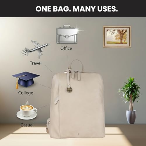 12.5 Inch Genuine Leather Backpack for Women and Men, Beige Leather Backpack with Adjustable Shoulder Strap - color: Beige