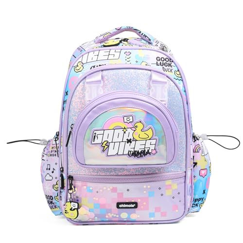 16 Inch Girls Backpack for Preschool Kindergarten Elementary School, Multi Pocket Purple School Backpack Lightweight Kawaii - color: Cute Yellow Duck